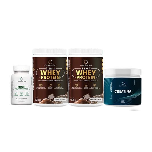 Kit 1 Multi + 2 Whey Isolado Chocolate Belga + 1 Creatina Complete Bari