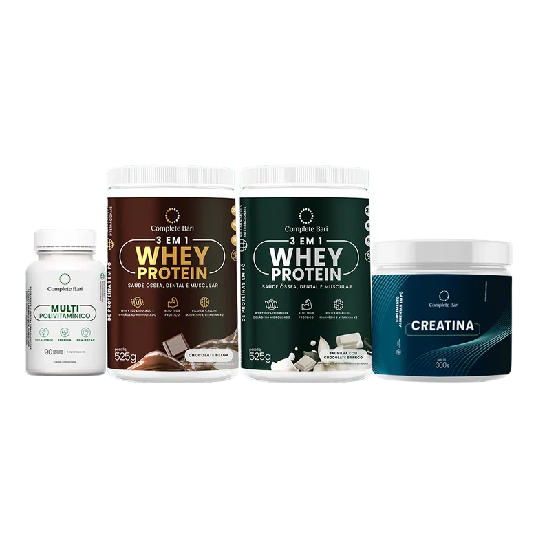 Kit 1 Multi + 1 Whey Isolado Chocolate Belga + 1 Whey Isolado Baunilha com Chocolate + 1 Creatina Complete Bari