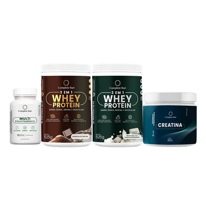 Kit 1 Multi + 1 Whey Isolado Chocolate Belga + 1 Whey Isolado Baunilha com Chocolate + 1 Creatina Complete Bari