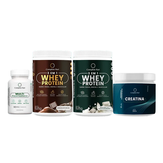 Kit 1 Multi + 1 Whey Isolado Chocolate Belga + 1 Whey Isolado Baunilha com Chocolate + 1 Creatina Complete Bari