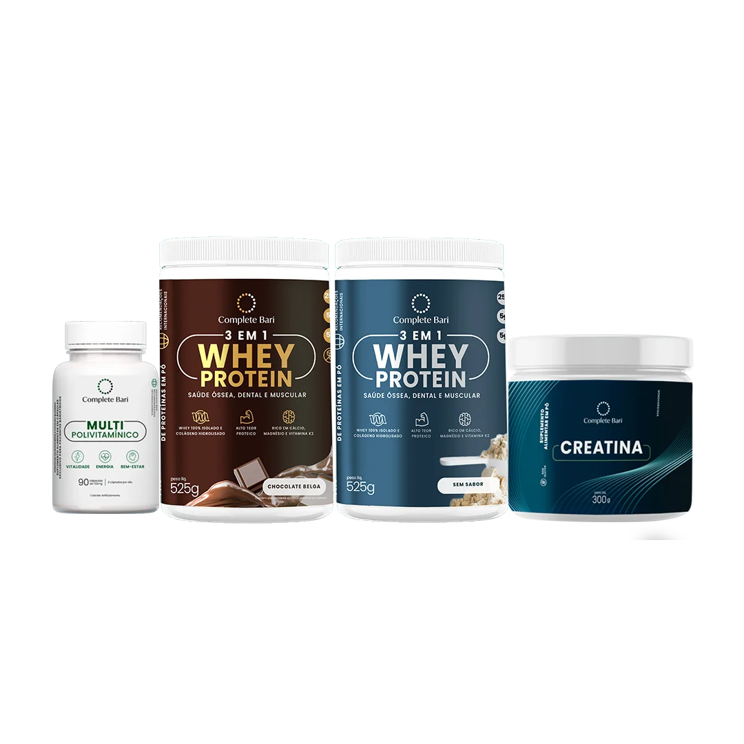 Kit 1 Multi + 1 Whey Isolado Chocolate Belga + 1 Whey Isolado Neutro + 1 Creatina Complete Bari