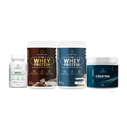 Kit 1 Multi + 1 Whey Isolado Chocolate Belga + 1 Whey Isolado Neutro + 1 Creatina Complete Bari
