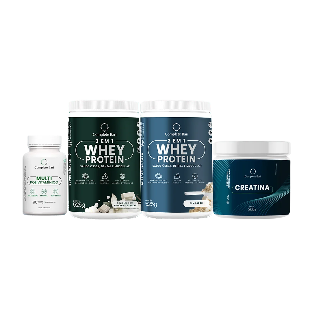 Kit 1 Multi + 1 Whey Isolado Baunilha com Chocolate  + 1 Whey Isolado Neutro + 1 Creatina Complete Bari