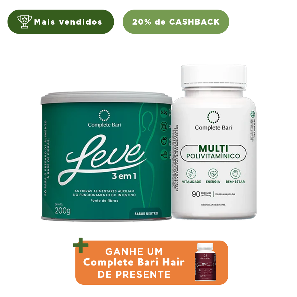 Kit 1 LEVE 3 em 1® Contra Reganho de Peso + 1 Multivitamínico Complete Bari - Ganhe 1 Hair de brinde