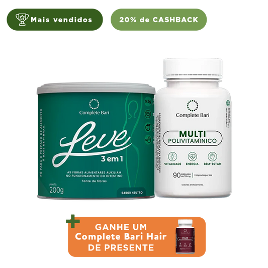 Kit 1 LEVE 3 em 1® Contra Reganho de Peso + 1 Multivitamínico Complete Bari - Ganhe 1 Hair de brinde
