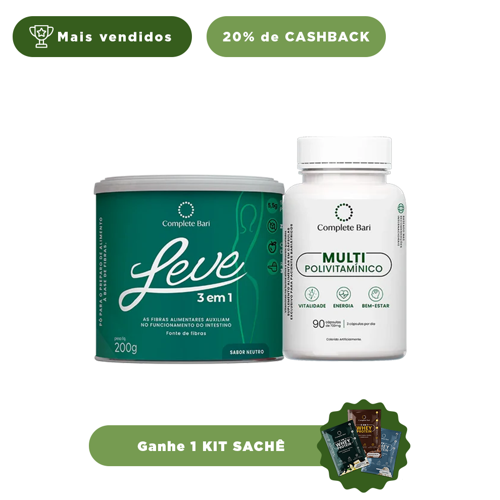 Kit 1 LEVE 3 em 1® Contra Reganho de Peso + 1 Multivitamínico Complete Bari - Ganhe 1 Kit Saches