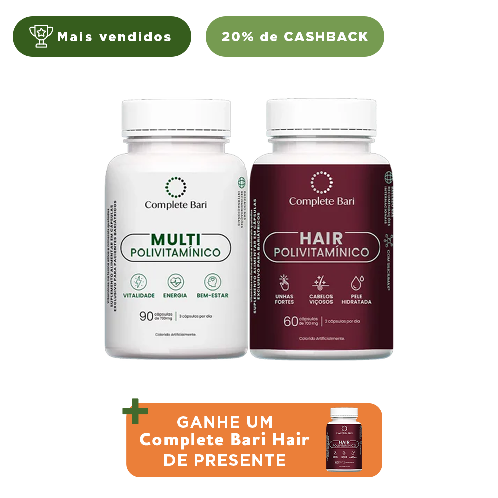 Kit 1 Multi + 1 Polivitaminico Cabelos e Unhas Complete Bari - Ganhe 1 Hair de brinde
