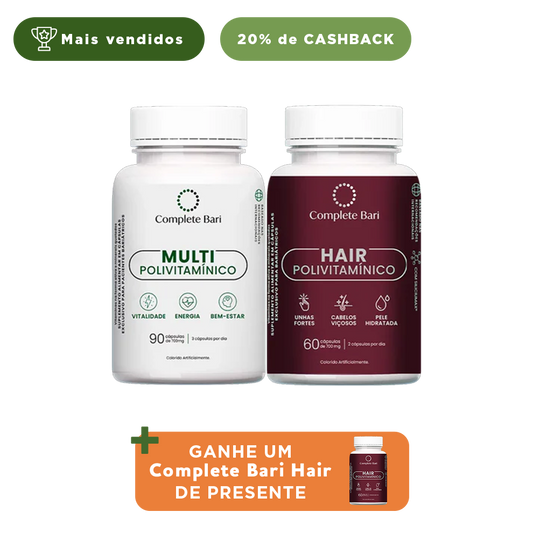 Kit 1 Multi + 1 Polivitaminico Cabelos e Unhas Complete Bari - Ganhe 1 Hair de brinde