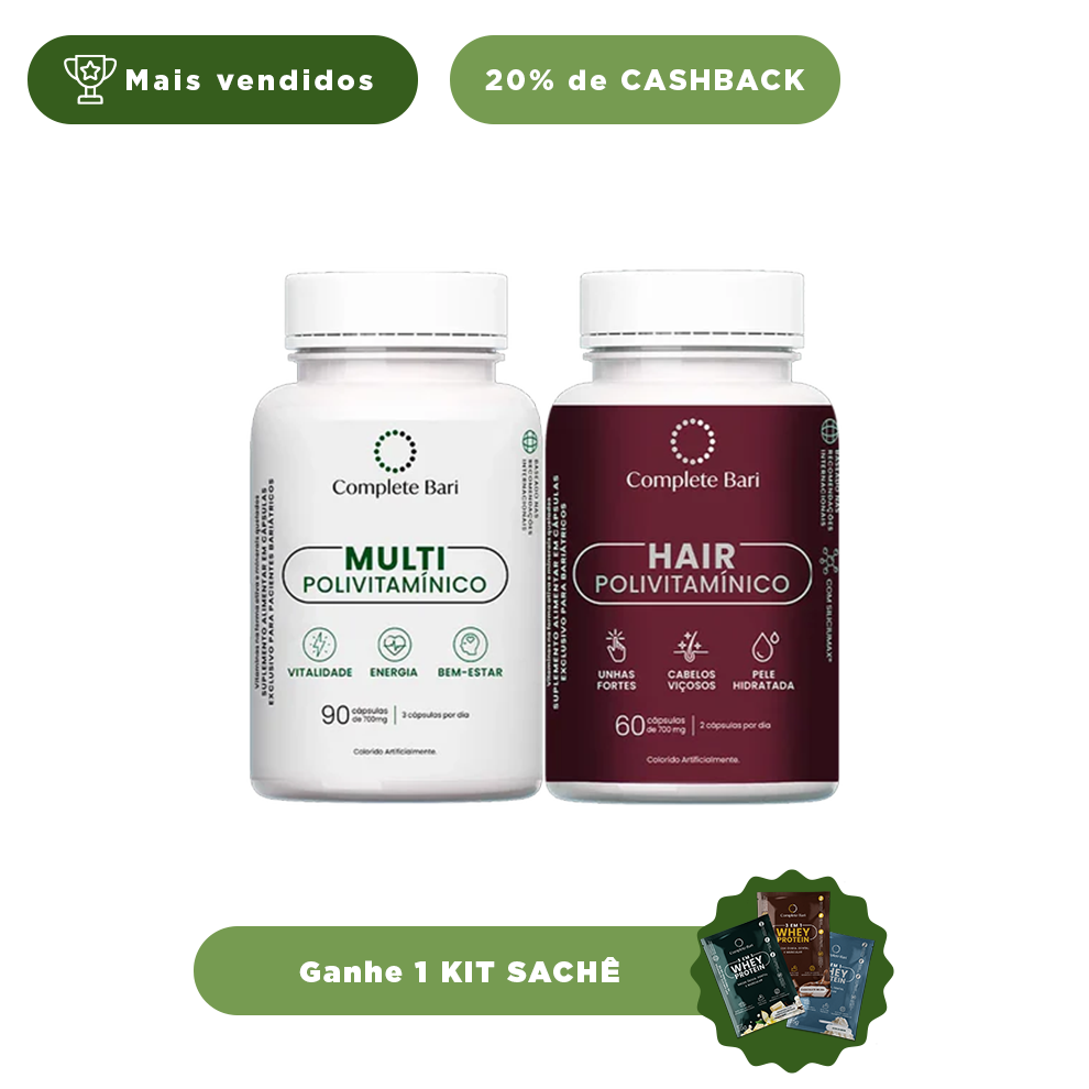Kit 1 Multi + 1 Polivitaminico Cabelos e Unhas Complete Bari - Ganhe 1 Kit Saches