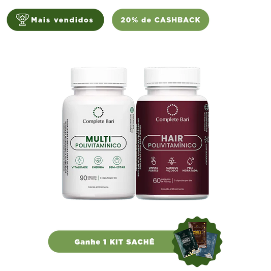 Kit 1 Multi + 1 Polivitaminico Cabelos e Unhas Complete Bari - Ganhe 1 Kit Saches