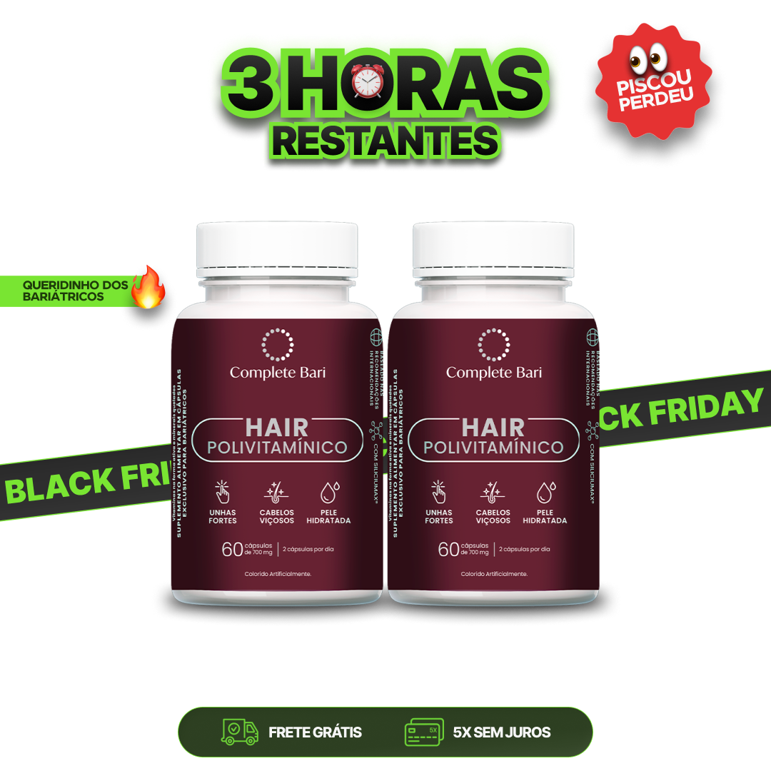 Kit 2 Polivitaminico Cabelos e Unhas Complete Bari Hair - Vitamina para 2 meses