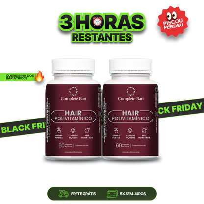 Kit 2 Polivitaminico Cabelos e Unhas Complete Bari Hair - Vitamina para 2 meses