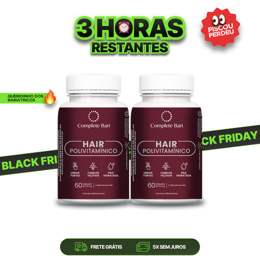 Kit 2 Polivitaminico Cabelos e Unhas Complete Bari Hair - Vitamina para 2 meses