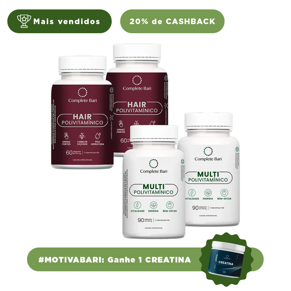 Kit 2 Multi + 2 Polivitaminico Cabelos e Unhas Complete Bari - Vitamina para 2 meses