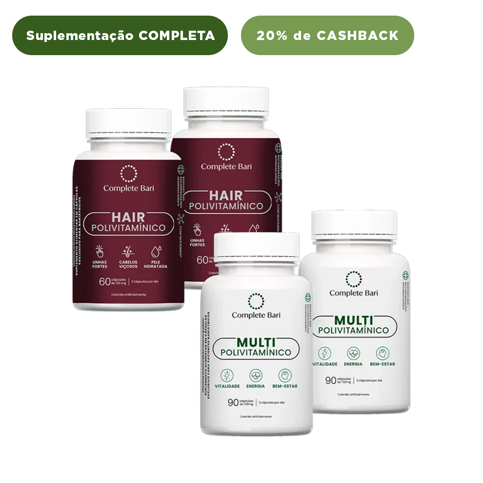Kit 2 Multi + 2 Polivitaminico Cabelos e Unhas Complete Bari - Vitamina para 2 meses