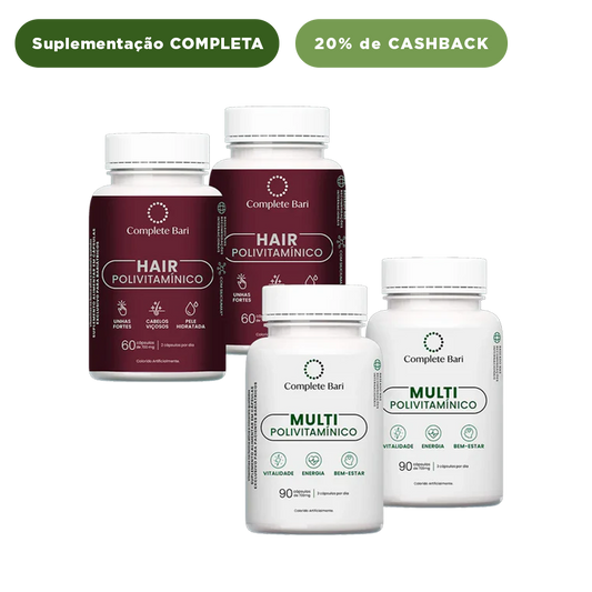 Kit 2 Multi + 2 Polivitaminico Cabelos e Unhas Complete Bari - Vitamina para 2 meses