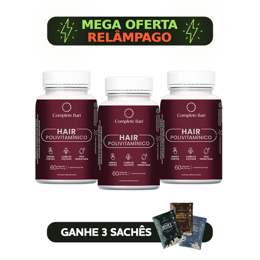 Kit 3 Polivitaminico Cabelos e Unhas Complete Bari Hair - Vitamina para 3 meses