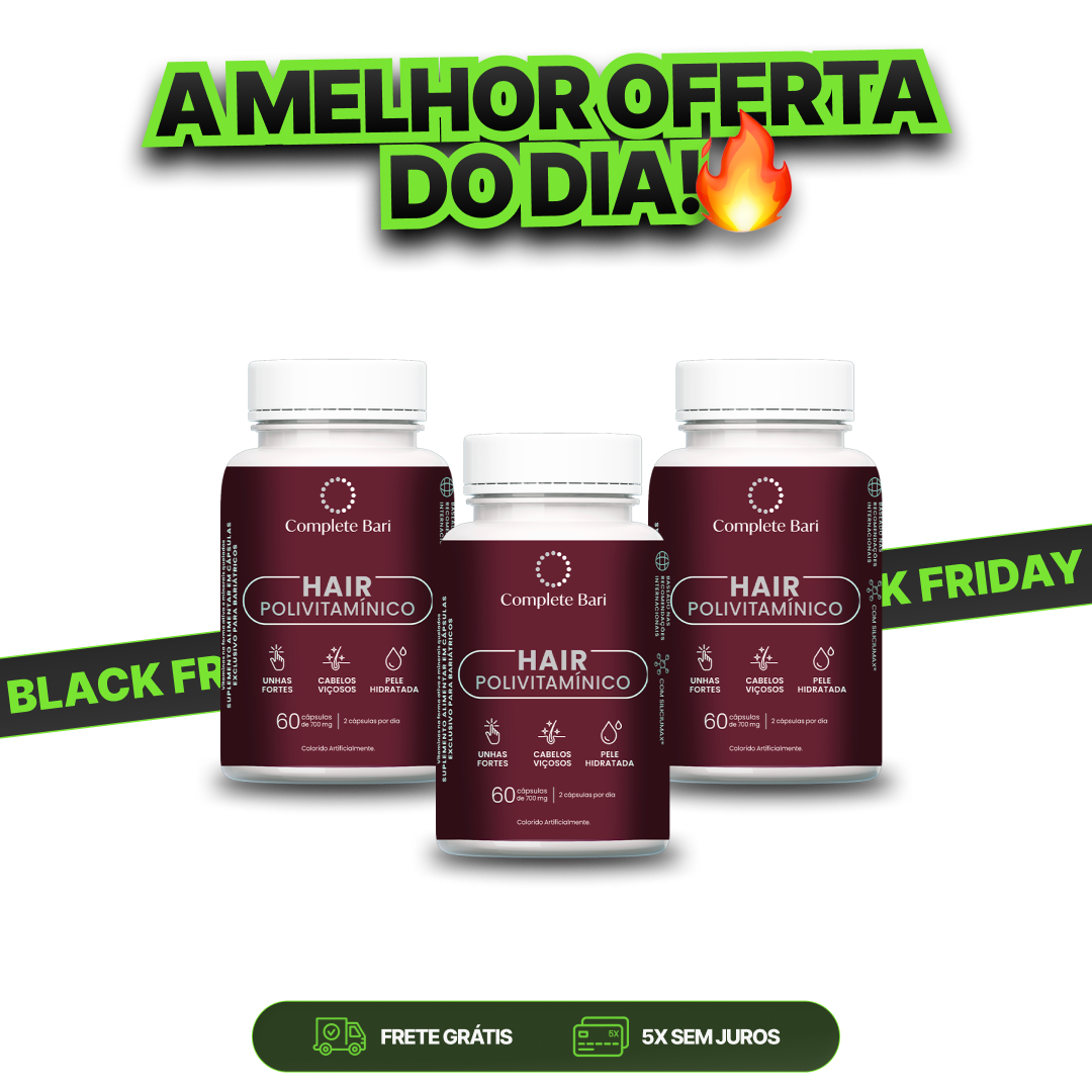 Kit 3 Polivitaminico Cabelos e Unhas Complete Bari Hair - Vitamina para 3 meses