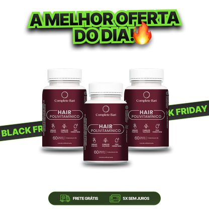 Kit 3 Polivitaminico Cabelos e Unhas Complete Bari Hair - Vitamina para 3 meses