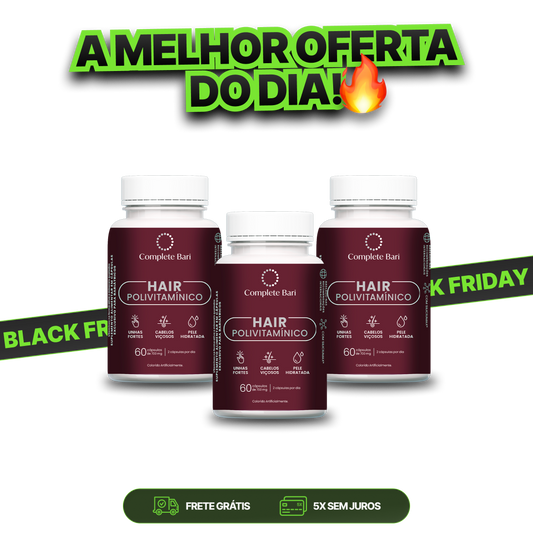 Kit 3 Polivitaminico Cabelos e Unhas Complete Bari Hair - Vitamina para 3 meses