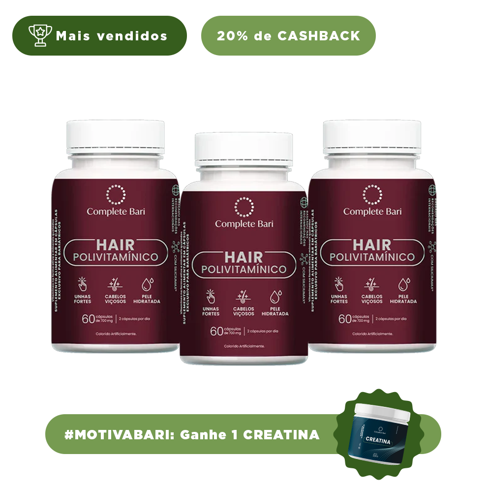 Kit 3 Polivitaminico Cabelos e Unhas Complete Bari Hair - Vitamina para 3 meses