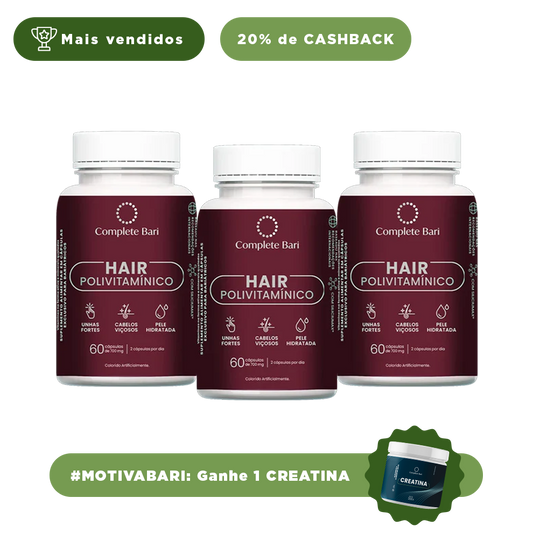 Kit 3 Polivitaminico Cabelos e Unhas Complete Bari Hair - Vitamina para 3 meses