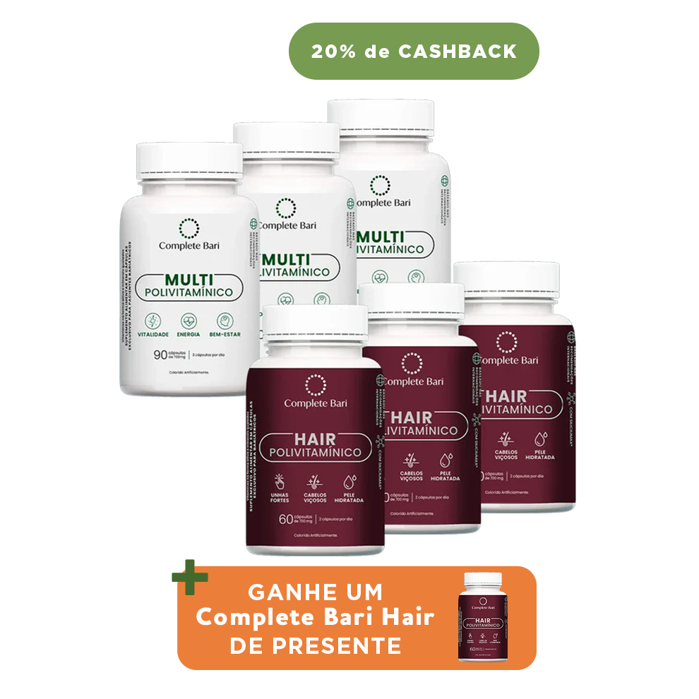 Kit 3 Multi + 3 Polivitaminico Cabelos e Unhas Complete Bari - Vitamina para 3 meses - Ganhe 1 Hair de brinde