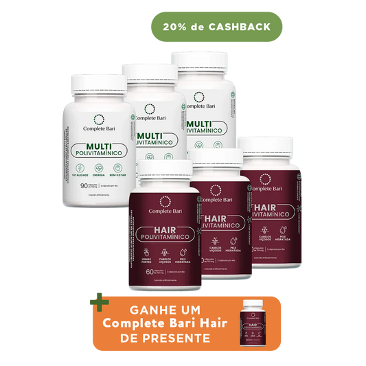Kit 3 Multi + 3 Polivitaminico Cabelos e Unhas Complete Bari - Vitamina para 3 meses - Ganhe 1 Hair de brinde