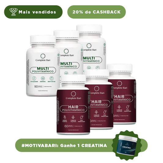 Kit 3 Multi + 3 Polivitaminico Cabelos e Unhas Complete Bari - Vitamina para 3 meses