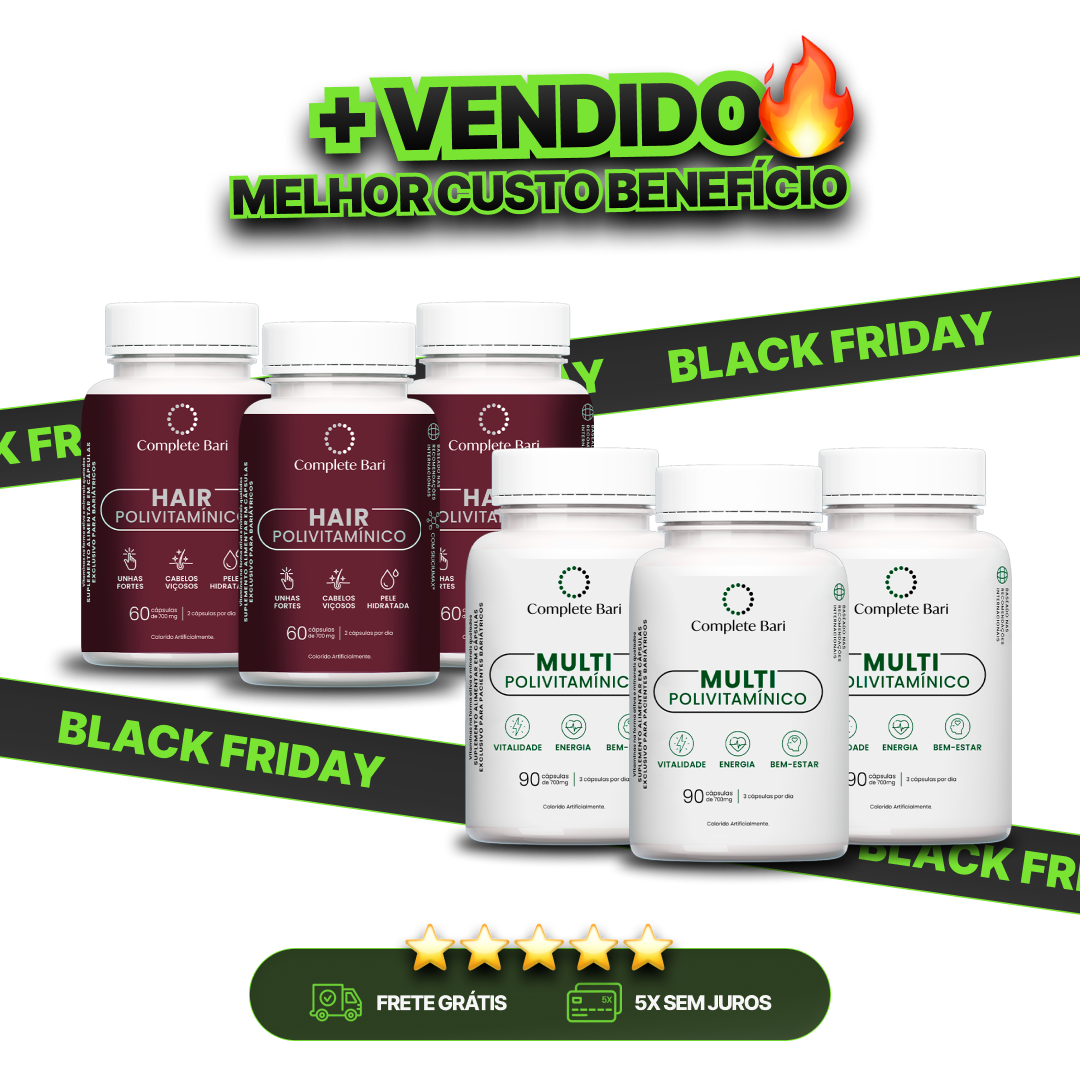 Kit 3 Multi + 3 Polivitaminico Cabelos e Unhas Complete Bari - Vitamina para 3 meses