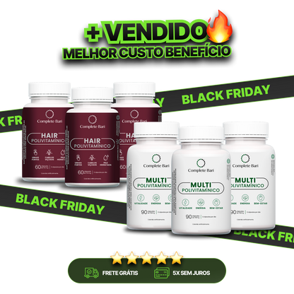 Kit 3 Multi + 3 Polivitaminico Cabelos e Unhas Complete Bari - Vitamina para 3 meses