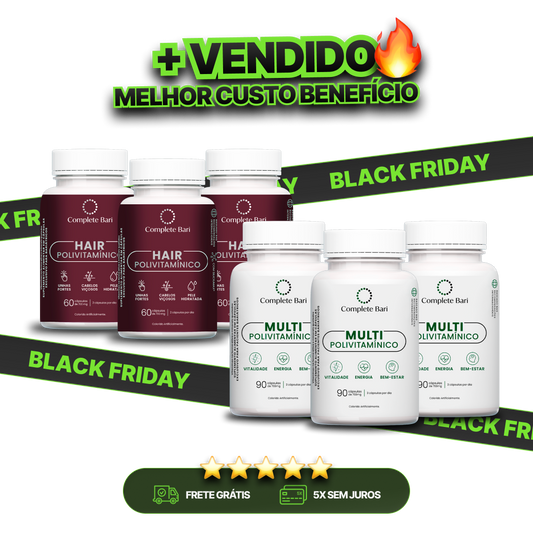 Kit 3 Multi + 3 Polivitaminico Cabelos e Unhas Complete Bari - Vitamina para 3 meses