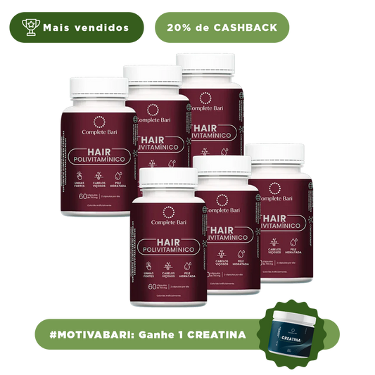 Kit 6 Polivitaminico Cabelos e Unhas Complete Bari Hair - Vitamina para 6 meses