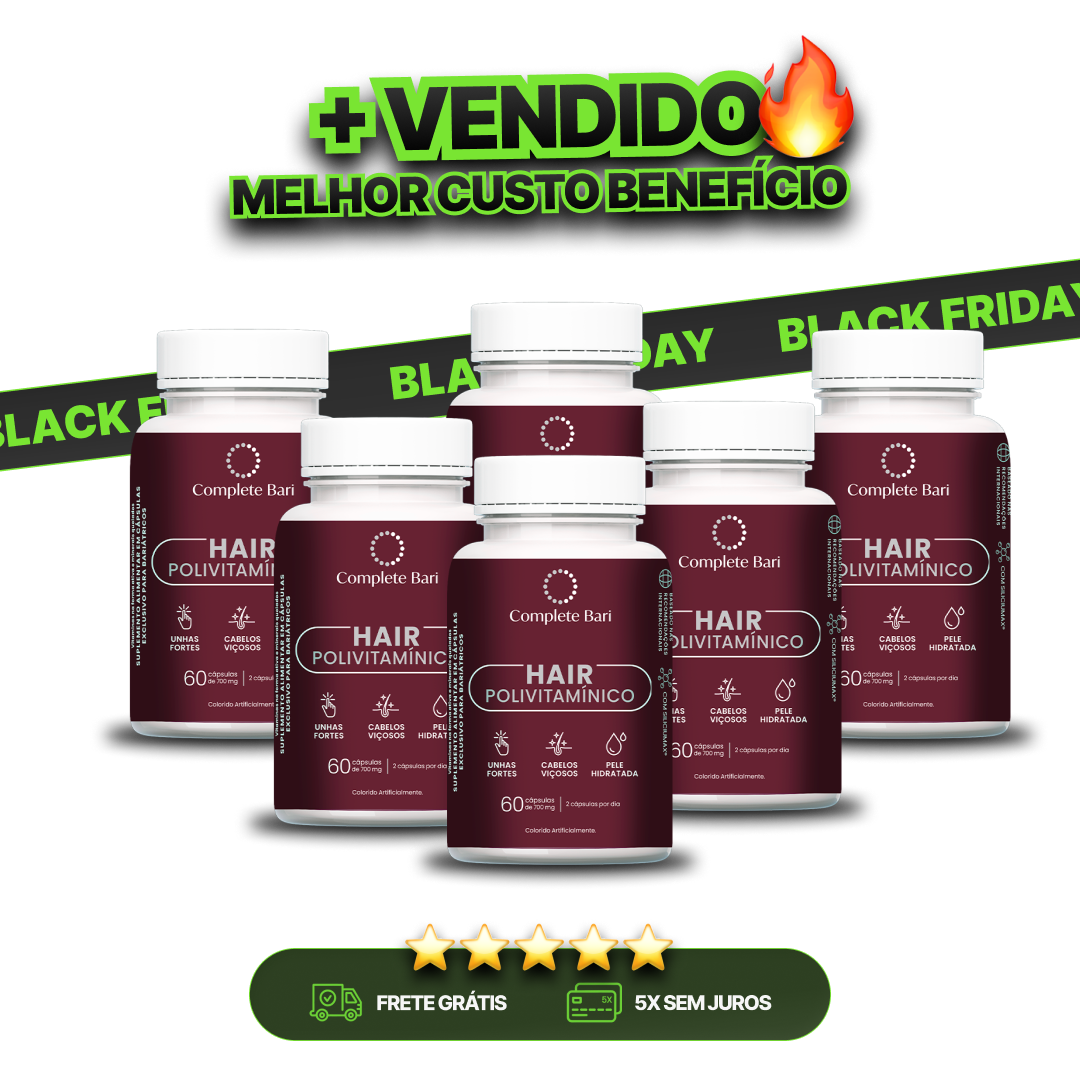 Kit 6 Polivitaminico Cabelos e Unhas Complete Bari Hair - Vitamina para 6 meses