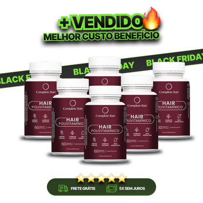 Kit 6 Polivitaminico Cabelos e Unhas Complete Bari Hair - Vitamina para 6 meses