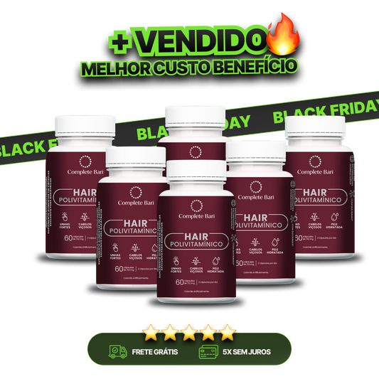 Kit 6 Polivitaminico Cabelos e Unhas Complete Bari Hair - Vitamina para 6 meses