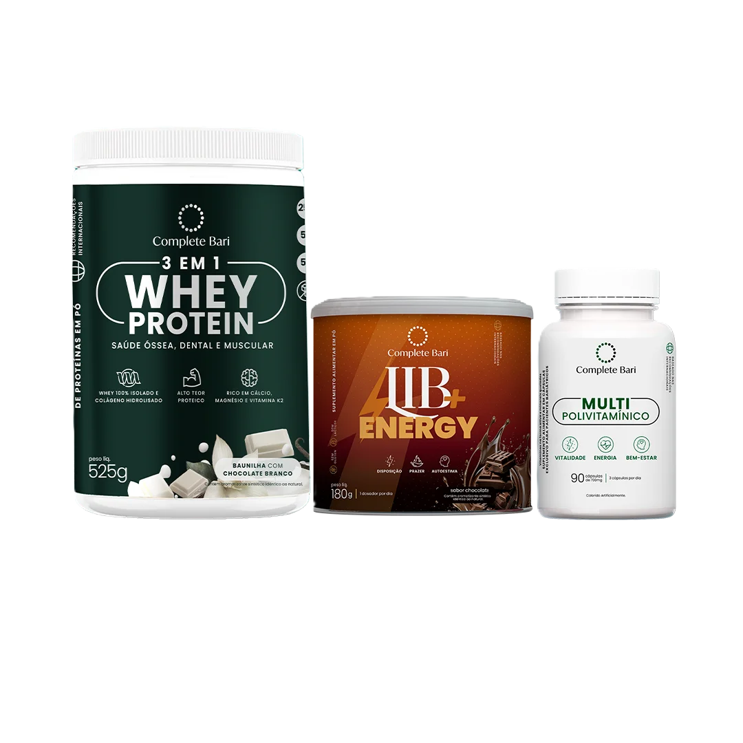Kit 1 Multi + 1 Whey Isolado Baunilha com Chocolate + 1 Lib Energy Complete Bari