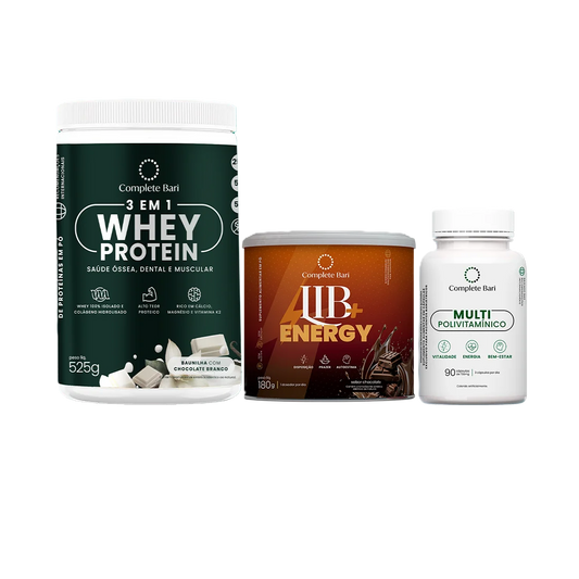 Kit 1 Multi + 1 Whey Isolado Baunilha com Chocolate + 1 Lib Energy Complete Bari