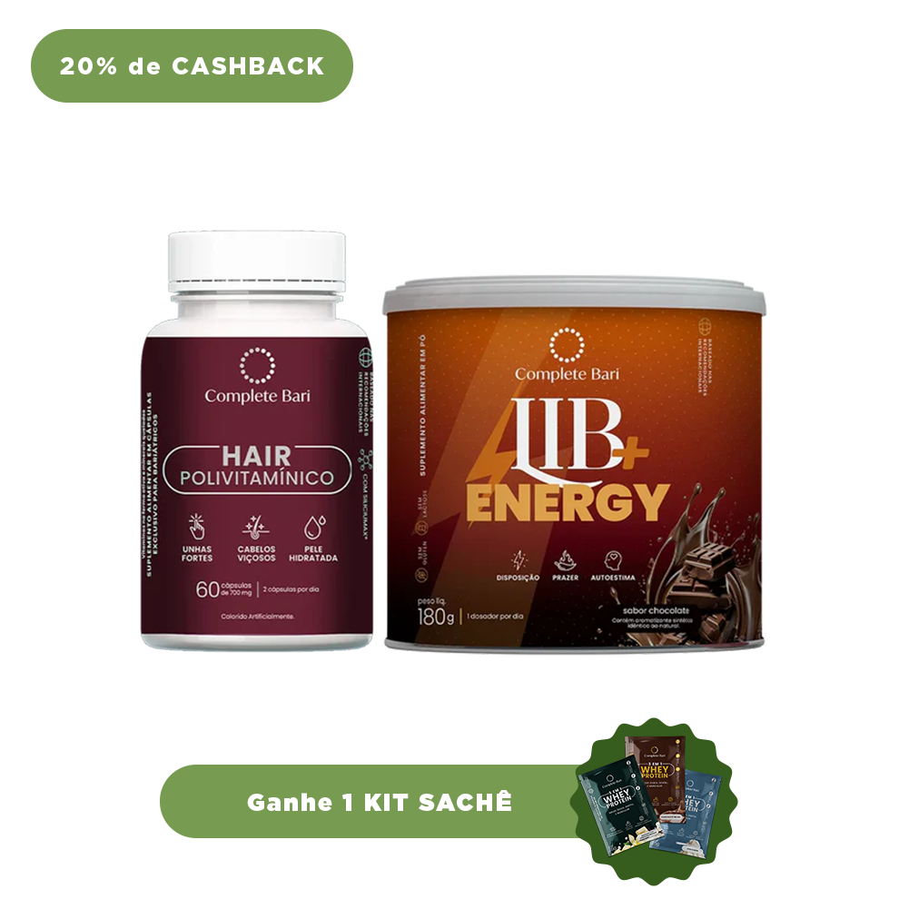 Kit 1 Polivitaminico Cabelos e Unhas + 1 Lib Energy Complete Bari - Ganhe 1 Kit Saches