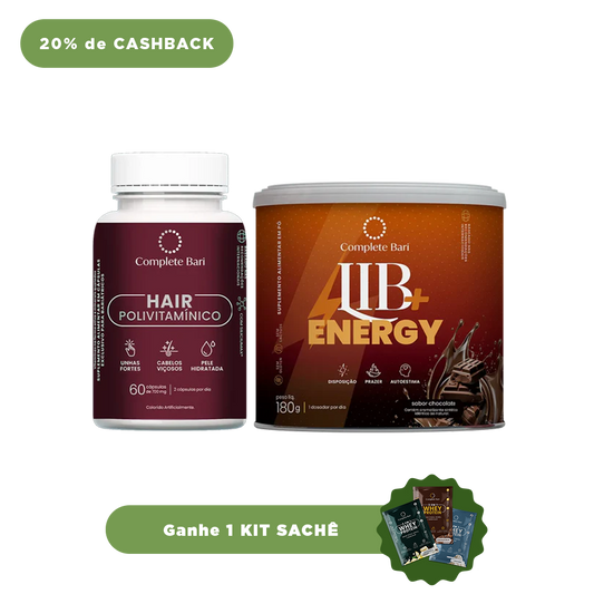 Kit 1 Polivitaminico Cabelos e Unhas + 1 Lib Energy Complete Bari - Ganhe 1 Kit Saches