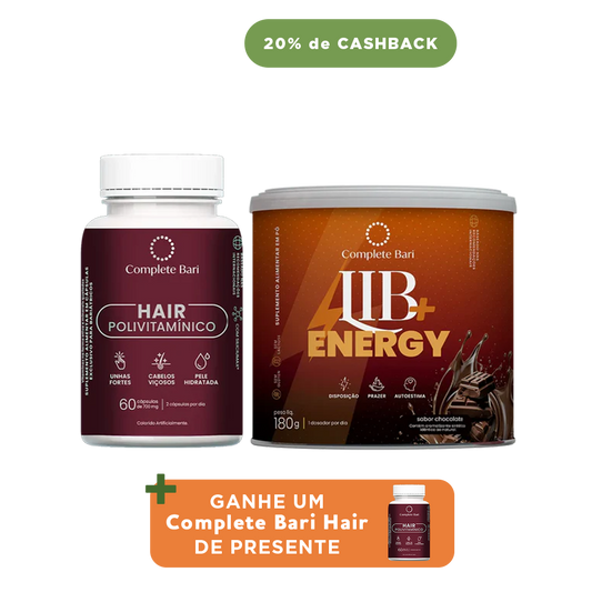Kit 1 Polivitaminico Cabelos e Unhas + 1 Lib Energy Complete Bari - Ganhe 1 Hair de brinde