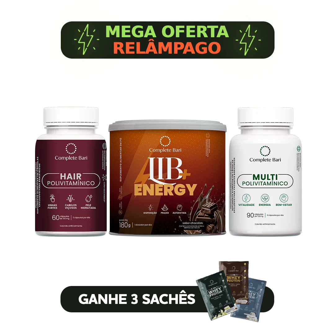 Kit 1 Multi + 1 Polivitaminico Cabelos e Unhas + 1 Lib Energy Complete Bari