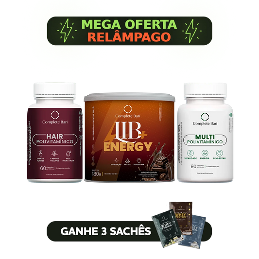 Kit 1 Multi + 1 Polivitaminico Cabelos e Unhas + 1 Lib Energy Complete Bari