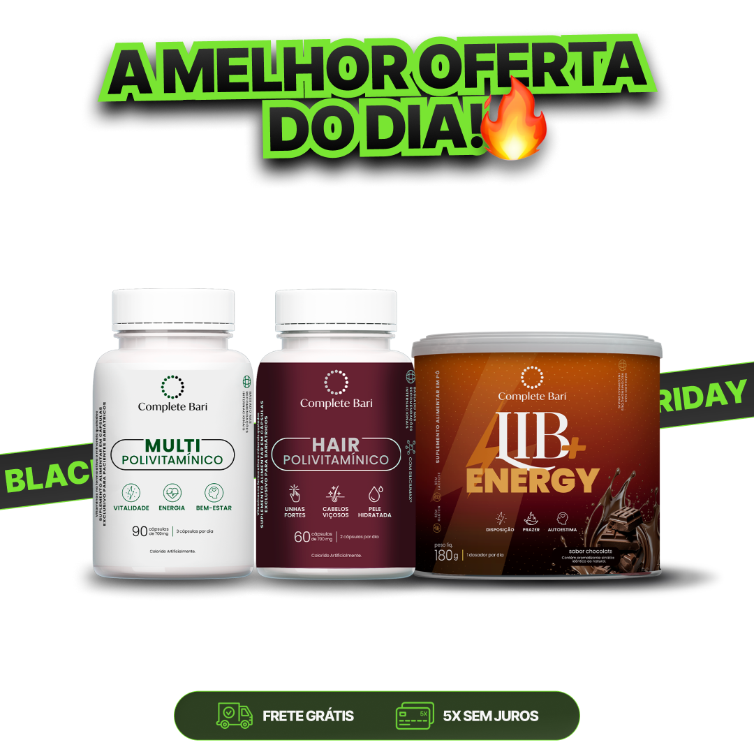 Kit 1 Multi + 1 Polivitaminico Cabelos e Unhas + 1 Lib Energy Complete Bari
