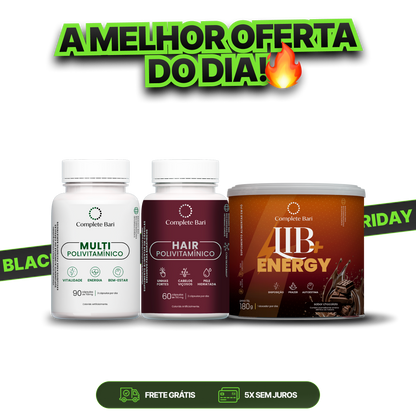 Kit 1 Multi + 1 Polivitaminico Cabelos e Unhas + 1 Lib Energy Complete Bari