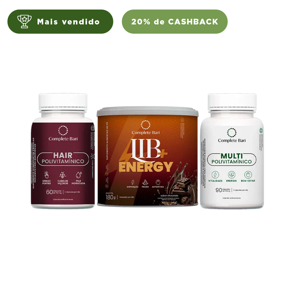 Kit 1 Multi + 1 Polivitaminico Cabelos e Unhas + 1 Lib Energy Complete Bari
