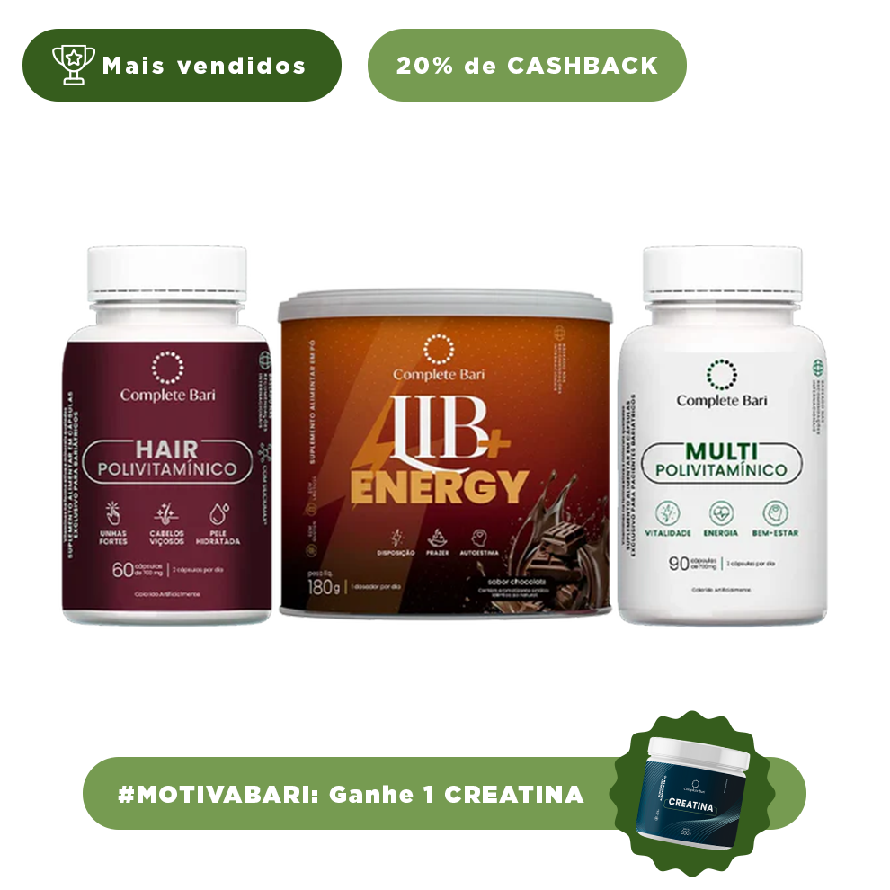 Kit 1 Multi + 1 Polivitaminico Cabelos e Unhas + 1 Lib Energy Complete Bari