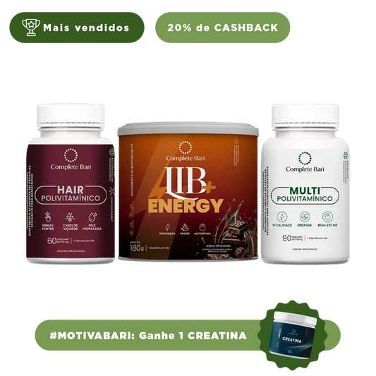 Kit 1 Multi + 1 Polivitaminico Cabelos e Unhas + 1 Lib Energy Complete Bari