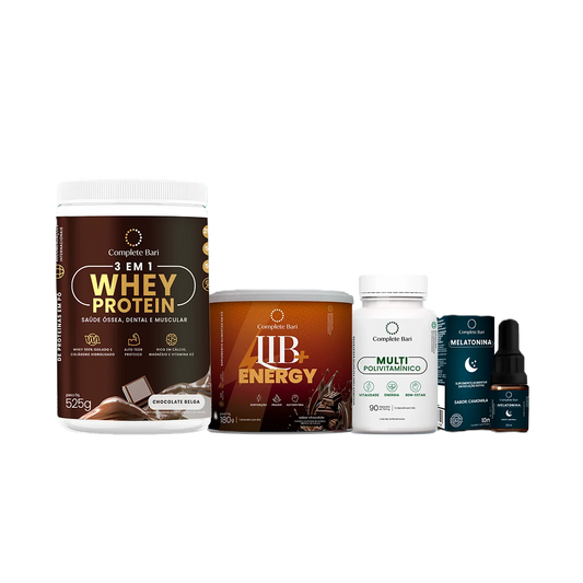Kit 1 Multi + 1 Whey Isolado Chocolate Belga + 1 Lib Energy + 1 Melatonina Complete Bari