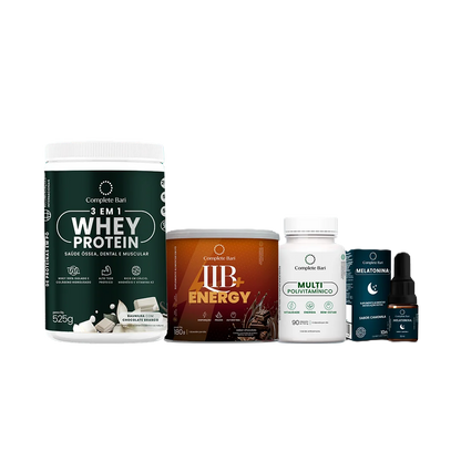 Kit 1 Multi + 1 Whey Isolado Baunilha com Chocolate + 1 Lib Energy + 1 Melatonina Complete Bari
